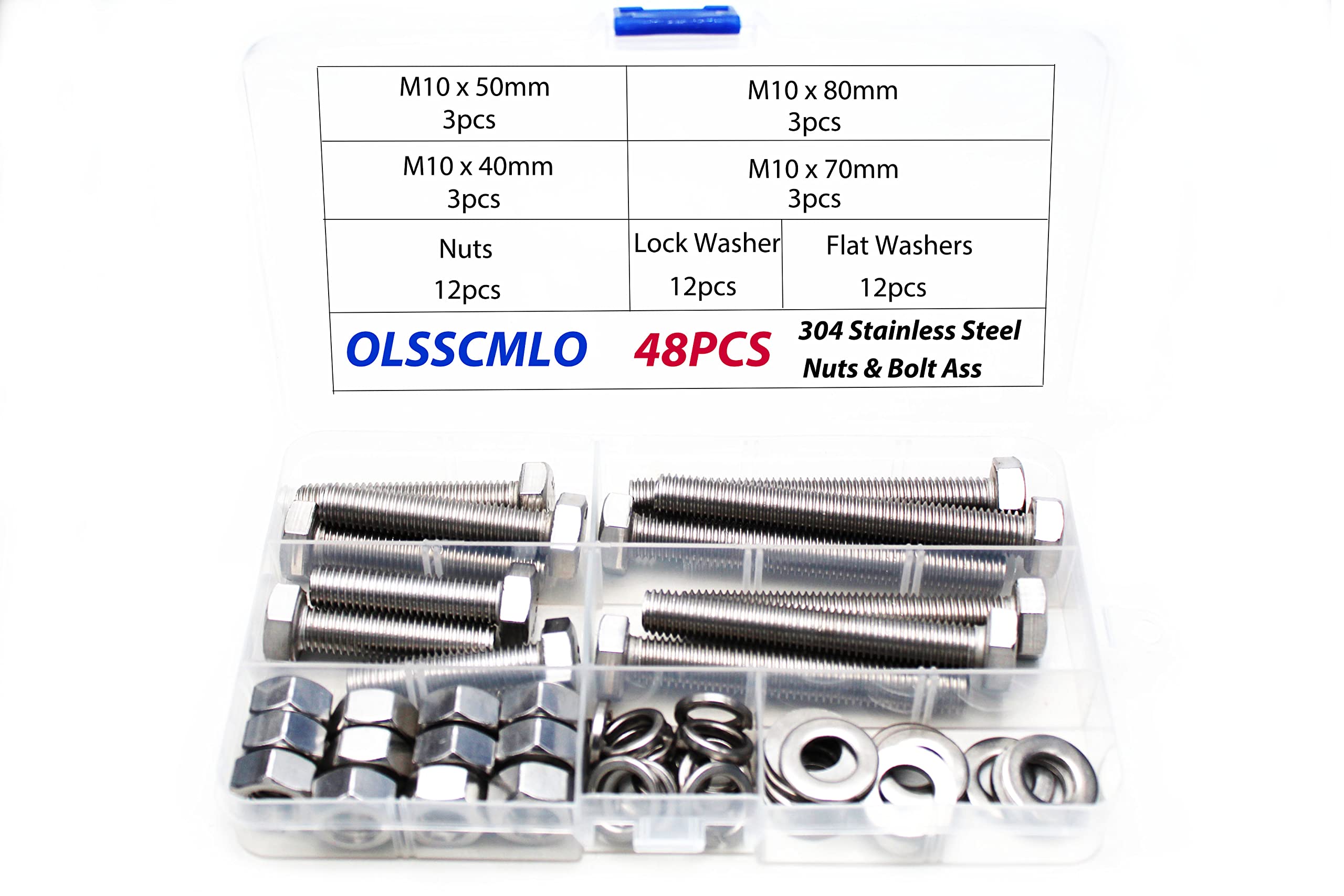 OlsSCMlo 12Set M10 Stainless Steel Heavy Duty Screws Bolts and Nuts