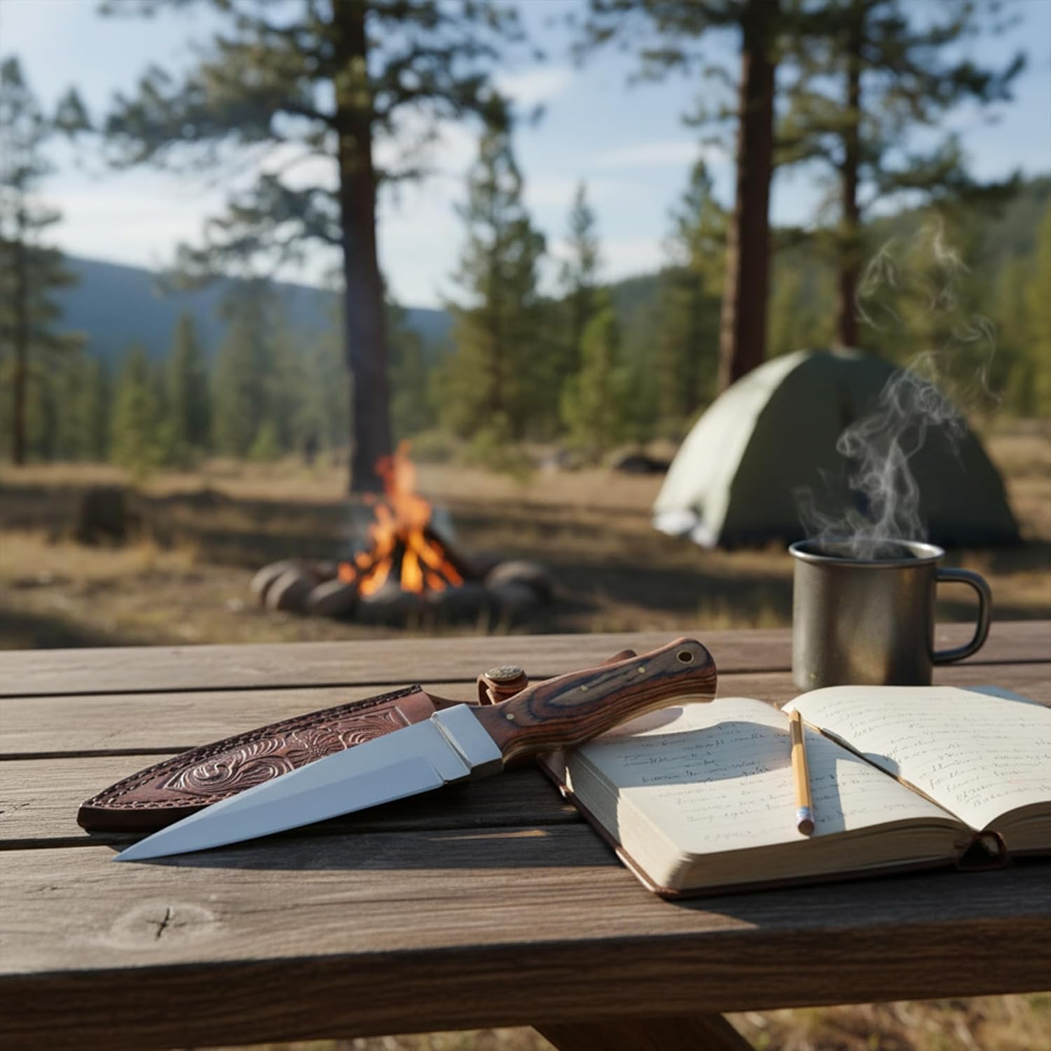 SZCO Full Tang Boot Hunting Knife 9 Inch - Camping Knife with Wood Handle, Stainless Steel Blade & Sheath - Single-Edge Design Pocket Knife for Hunting, Camping & Outdoor uses - Knives for Men