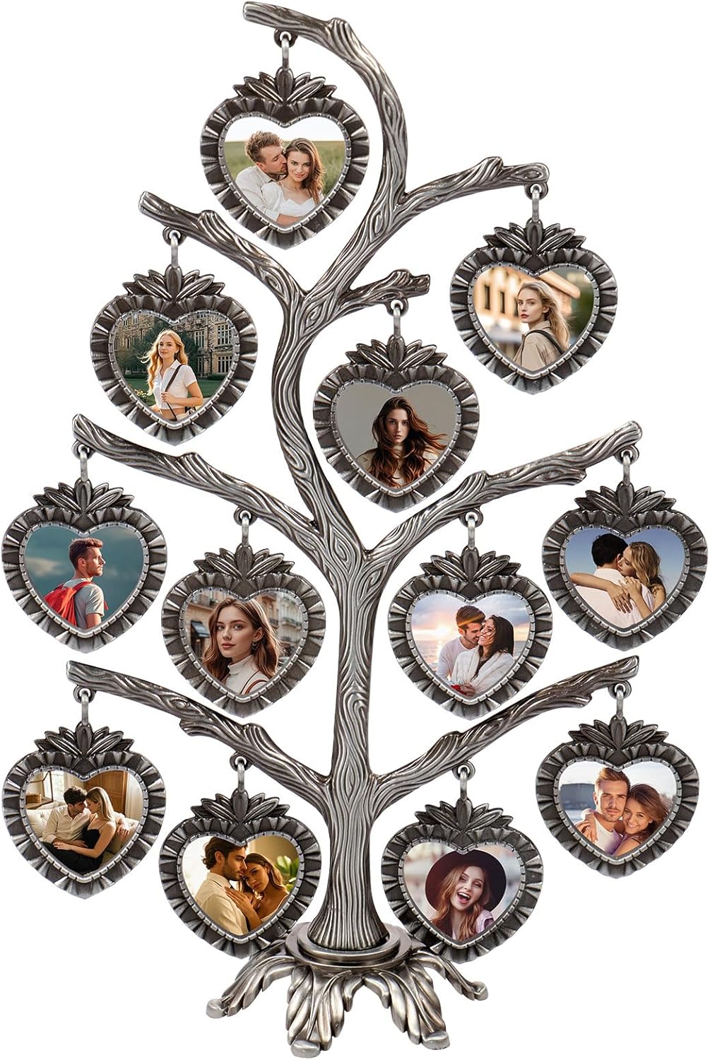 Family Tree Picture Frame, 7/12 Hanging Picture Frames, Fashionable Family Photos Frame Display, Perfect for Mother's Day, Birthdays, Christmas Day, Metal Table Top Photo Frame Decoration (Heart-shaped - 12 photos)