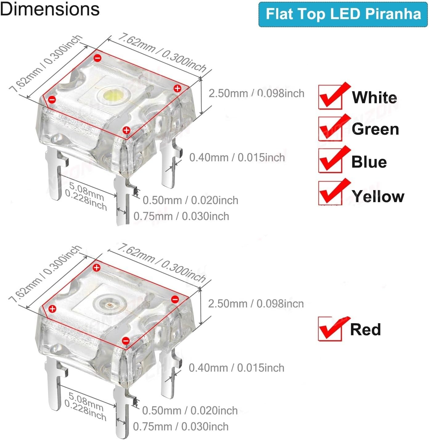 MeLphi 10 Pcs 3mm 5mm Led Diode Super Flux Round Flat Top White Red Green Blue Yellow Superflux Lights Emitting PCB Lamp Bulb (Color : 5mm Round Red)