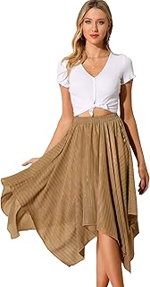 Allegra K Women's Elastic Waist Stripe Chiffon Handkerchief Hem Midi Skirt