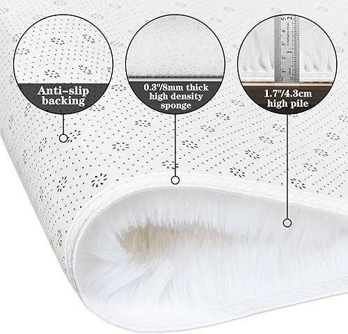 Miniatura 3 de duduta Alfombra blanca suave y esponjosa de 5 x 8 pies, alfombra rectangular de felpa peluda para dormitorio, guardería, sala de estar, decoración