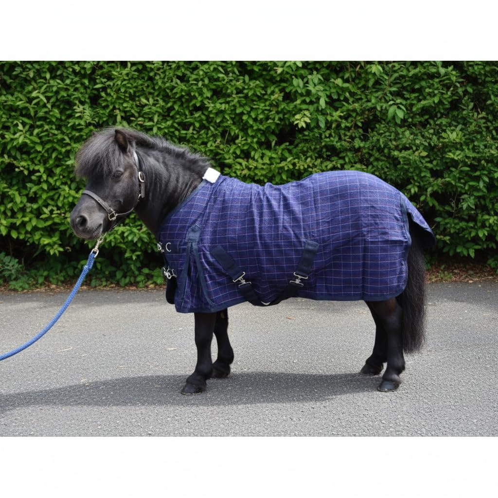 Ruggles Cotton Summer Sheet for Shetland Section A Donkey and Miniature Horse | Ideal for Shows Stable Travel and as an Under Layer (Navy Check, 3' 3")