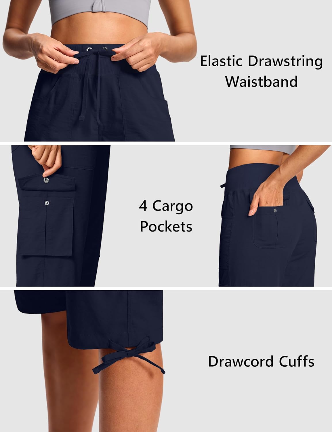 15"/ 18" Capri Pants for Women Cargo Hiking Pants Lightweight Women's Capris with 6 Pockets Summer Casual Travel - Image 2