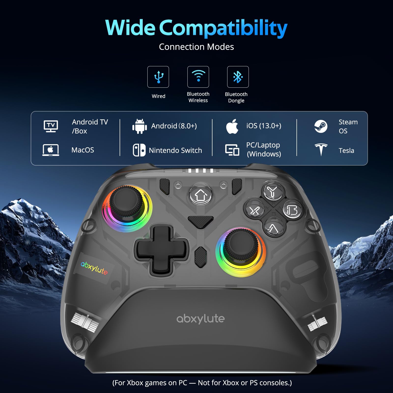 Controlador C8 para PC – Dongle Bluetooth inalámbrico – Joystick con efecto Hall e iluminación RGB – Botón macro de 1000 Hz – Doble vibración – Controlador de juegos para PC con Windows, Android, Swit