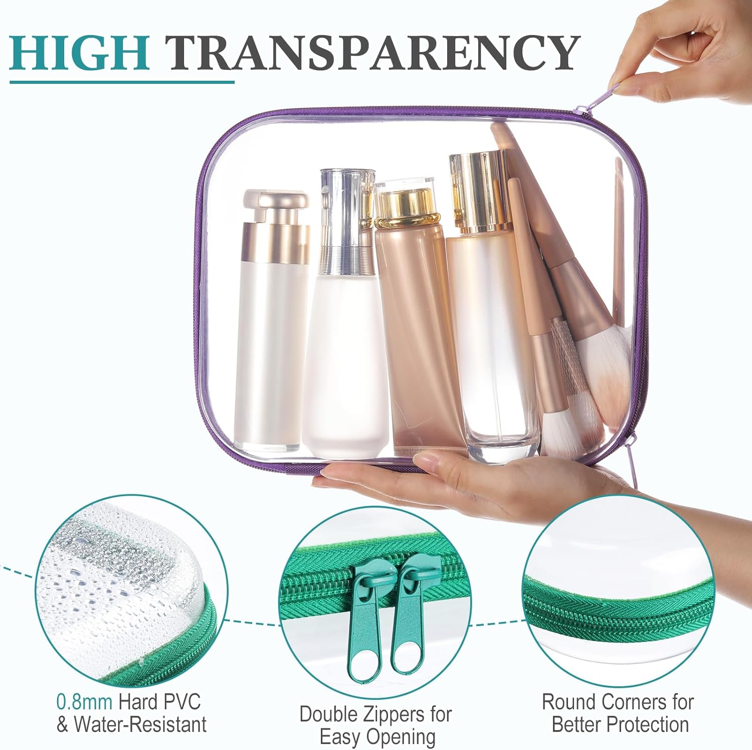 Sanwuta 6 Pcs Clear Hard Zipper Case Pencil Pouches Hard Plastic Zipper Pouches Makeup Bag Transparent Cases for Snacks Plastic Storage Organizer Box for Travel - Image 3