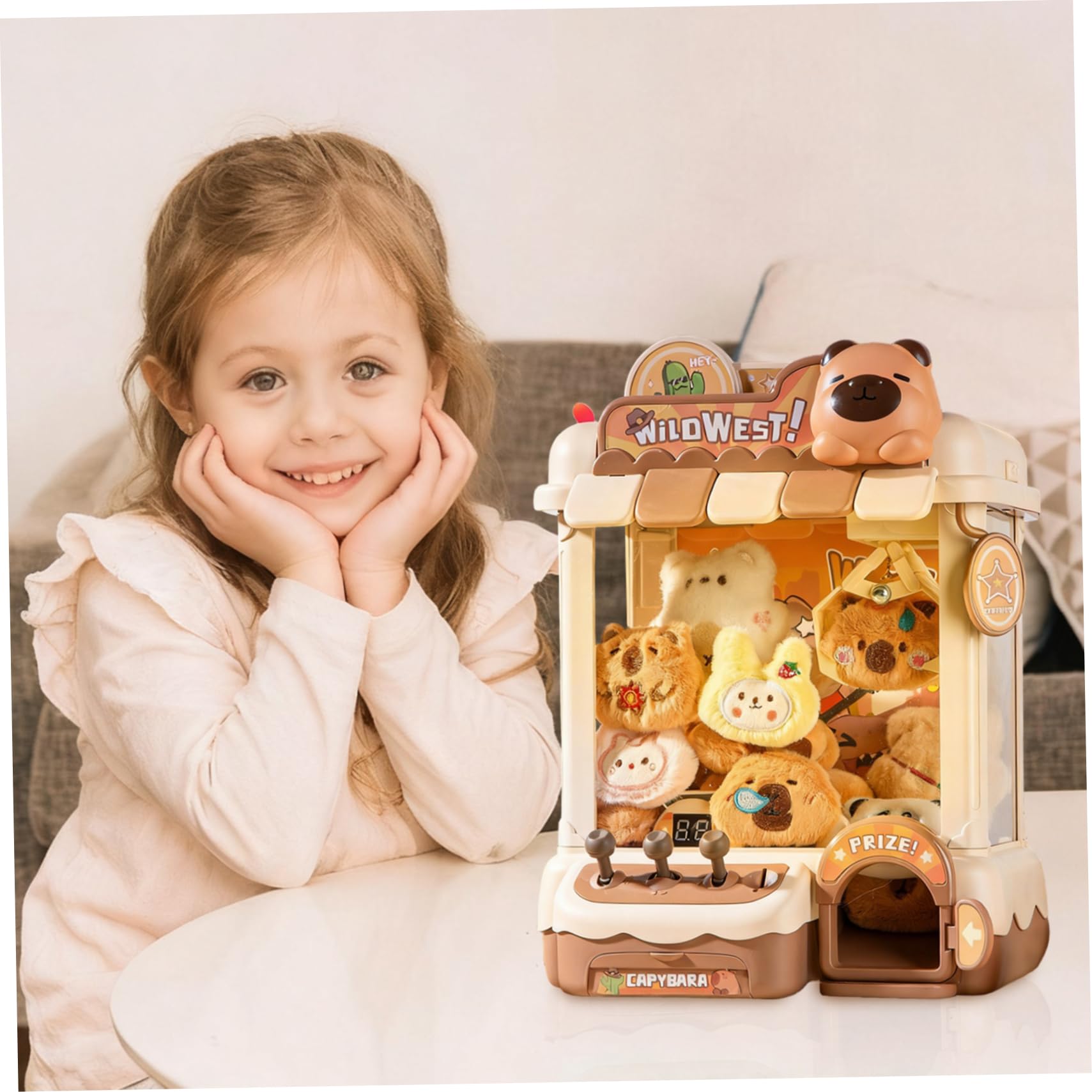 Macchina per artigli giocattolo per bambini, simpatico mini distributore automatico Capibara a doppia alimentazione con 10 bambole, 10 uova e 24 monete per bomboniere per feste di compleanno di Natal