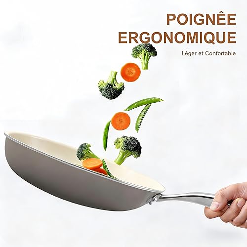Miniatura 6 de Sartén antiadherente de cerámica de 10.25 pulgadas, sin PFAS, no tóxica, apta para horno e inducción, utensilio de cocina de aluminio con mango