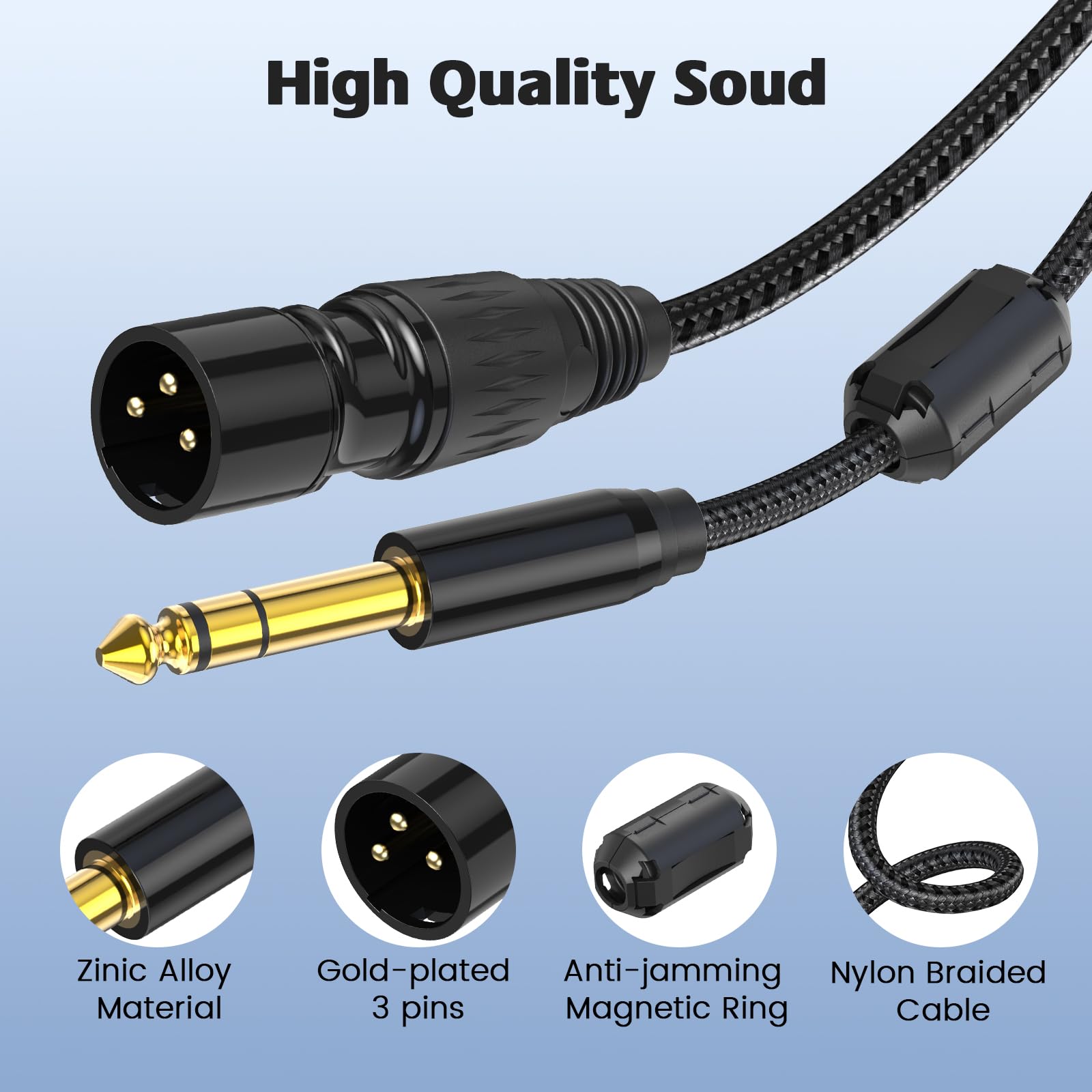 Wtyczka XLR na 1/4, TRS na 6,35 mm, 4,5 m, pozłacana wtyczka, pleciony nylon, 1,4 cm na wtyk XLR, kabel do głośnika, miksera, wzmacniacza, 2 opakowania