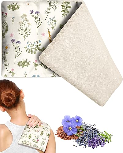 Swooflia Almohadilla térmica para microondas para compresas frías y calientes, bolsas de semillas de lino de lavanda, paquete caliente para terapia