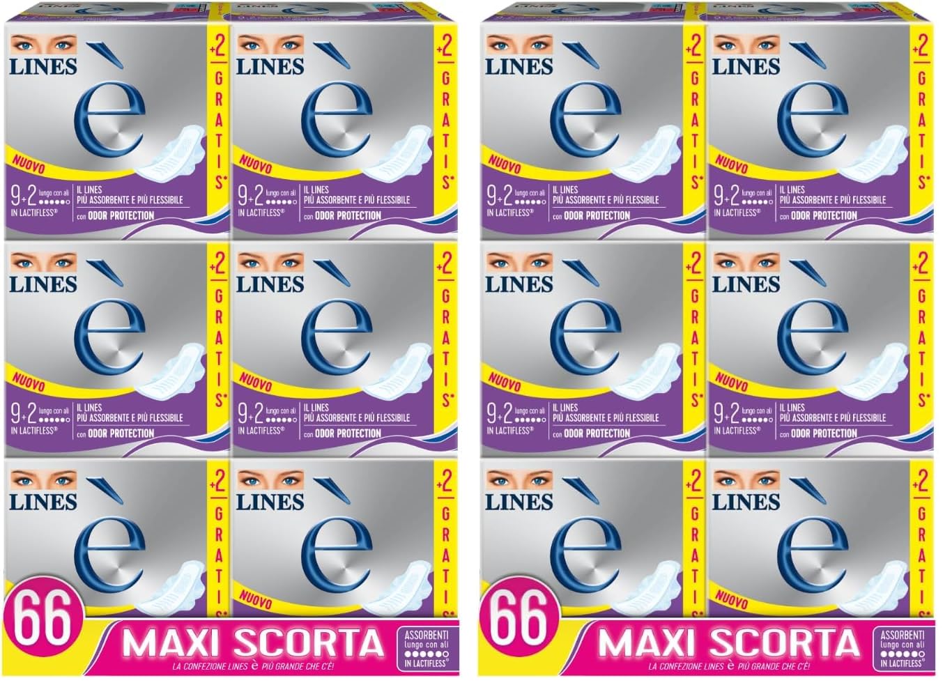 Assorbenti LINES È LUNGO con ali x66 pezzi per ciclo mestruale (Confezione da 2)