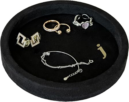 COLLECTIVE HOME - Velvet Jewelry Tray, 6" Monogrammed Jewelry Dish, Smooth Velour Display Dish for Rings, Earrings, Necklaces, Makeup, Personalized Gifts for Women Black-j