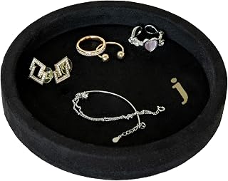 COLLECTIVE HOME - Velvet Jewelry Tray, 6" Monogrammed Jewelry Dish, Smooth Velour Display Dish for Rings, Earrings, Necklaces, Makeup, Personalized Gifts for Women (Black-j)