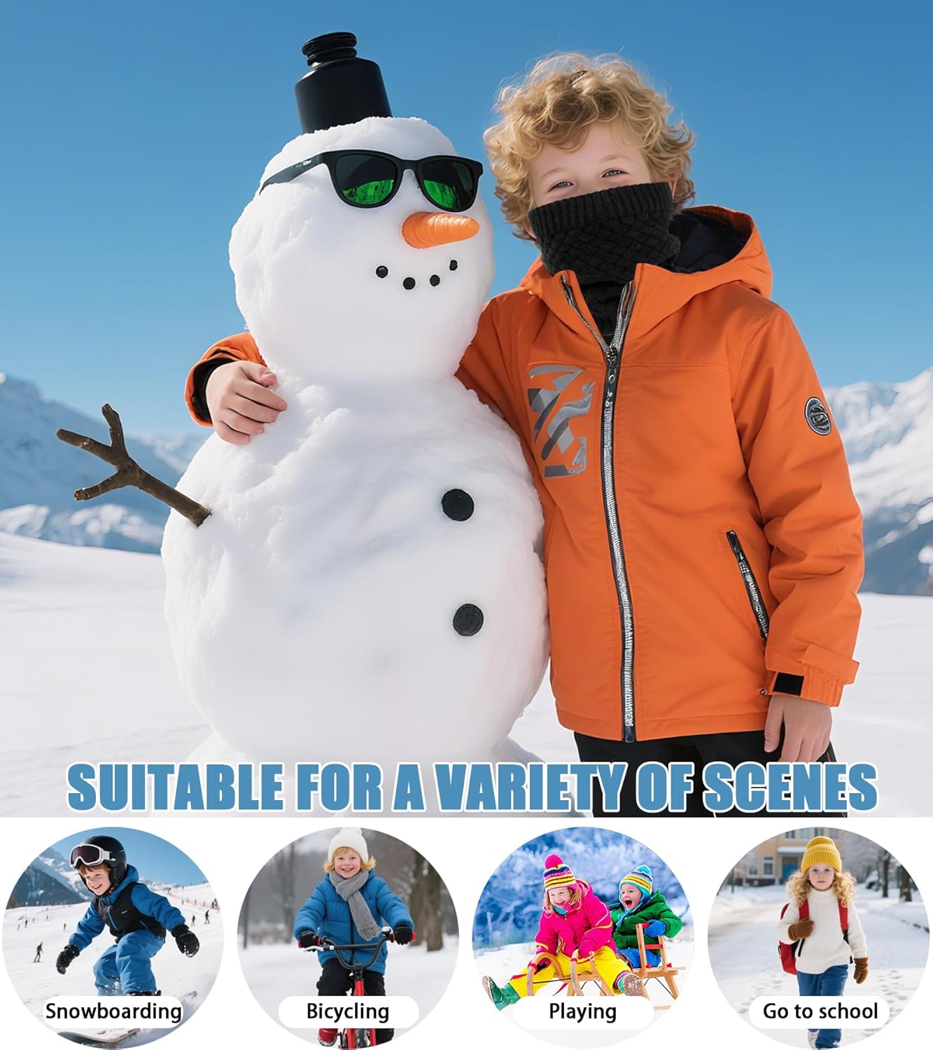 Kids Neck Warmer, Knitted Winter Neck Gaiter for Boys Girls Fleece Lined Infinity Scarf for Cold Weather - Image 6