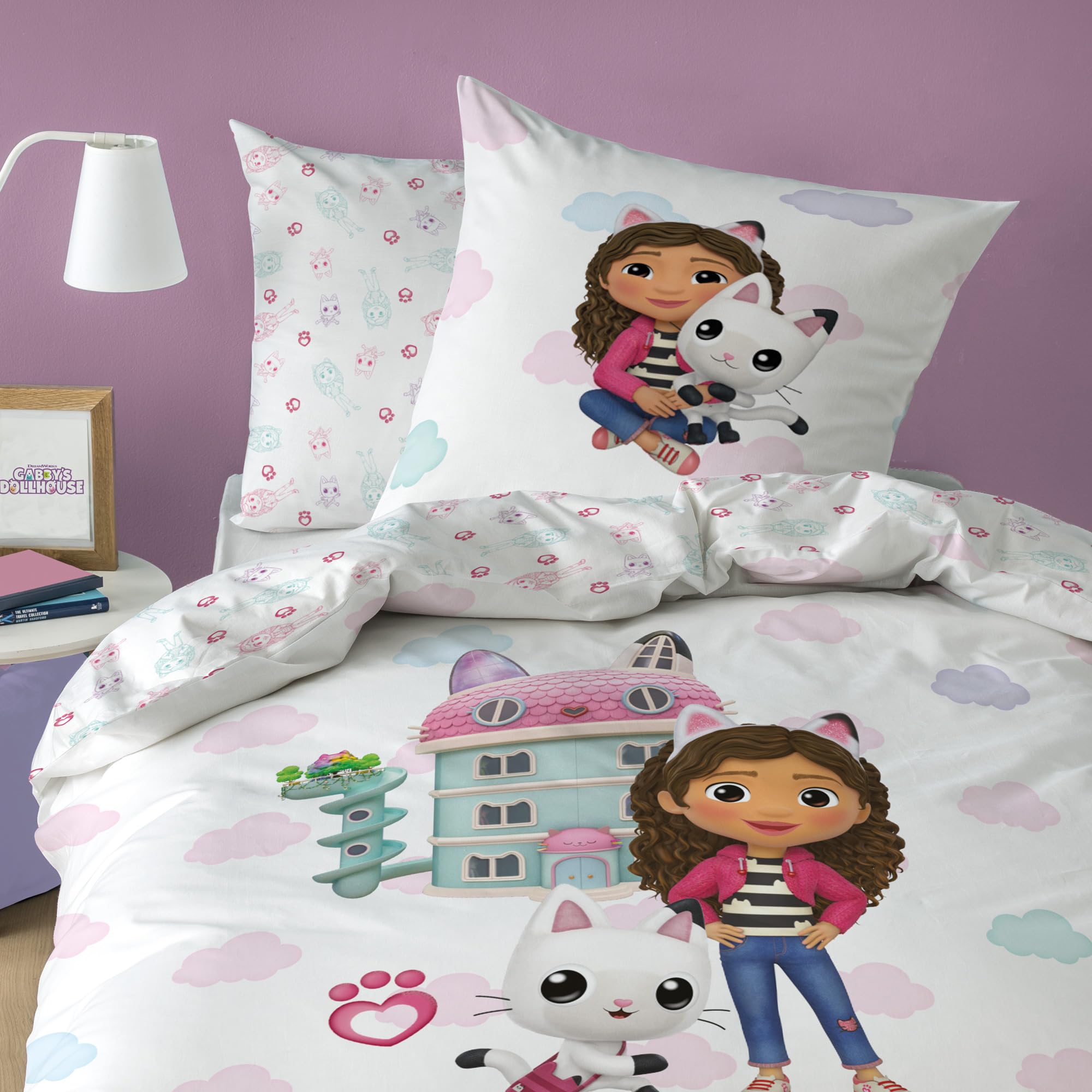 Parure de lit imprimée 100% coton, gabby et la maison magique garden rose - Omydream Parure de lit imprimée 100% coton, gabby et la maison magique garden rose - Omydream