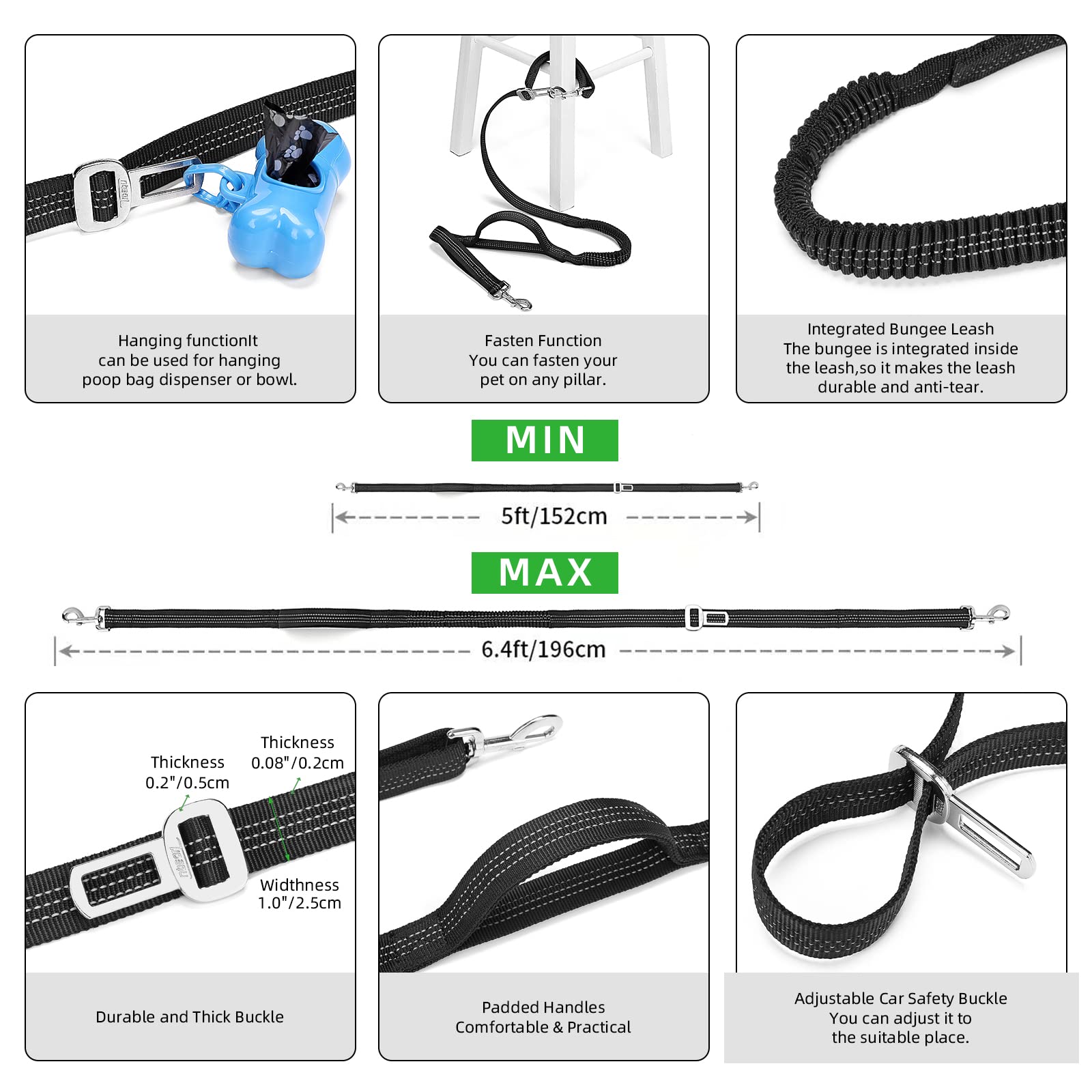 Guinzaglio Da Corsa 4 In 1 Per Cani Con Marsupio – Cintura Elastica, 8 Tasche, Riflettente