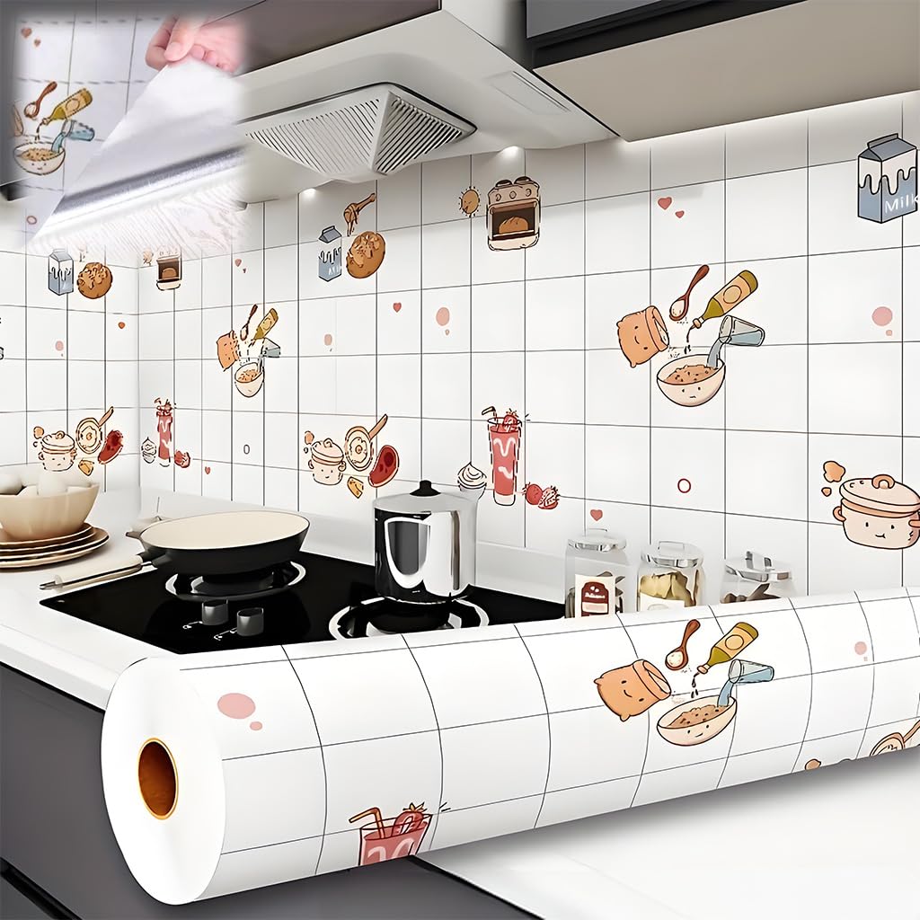 Supvox® Self-Adhesive Kitchen Oil-Proof Sticker Roll, PVC+Aluminum Foil Material,aterproof Wall Decal,Easy to Clean and Durable,23.62inch x 78.74nch-Patterned-image-18