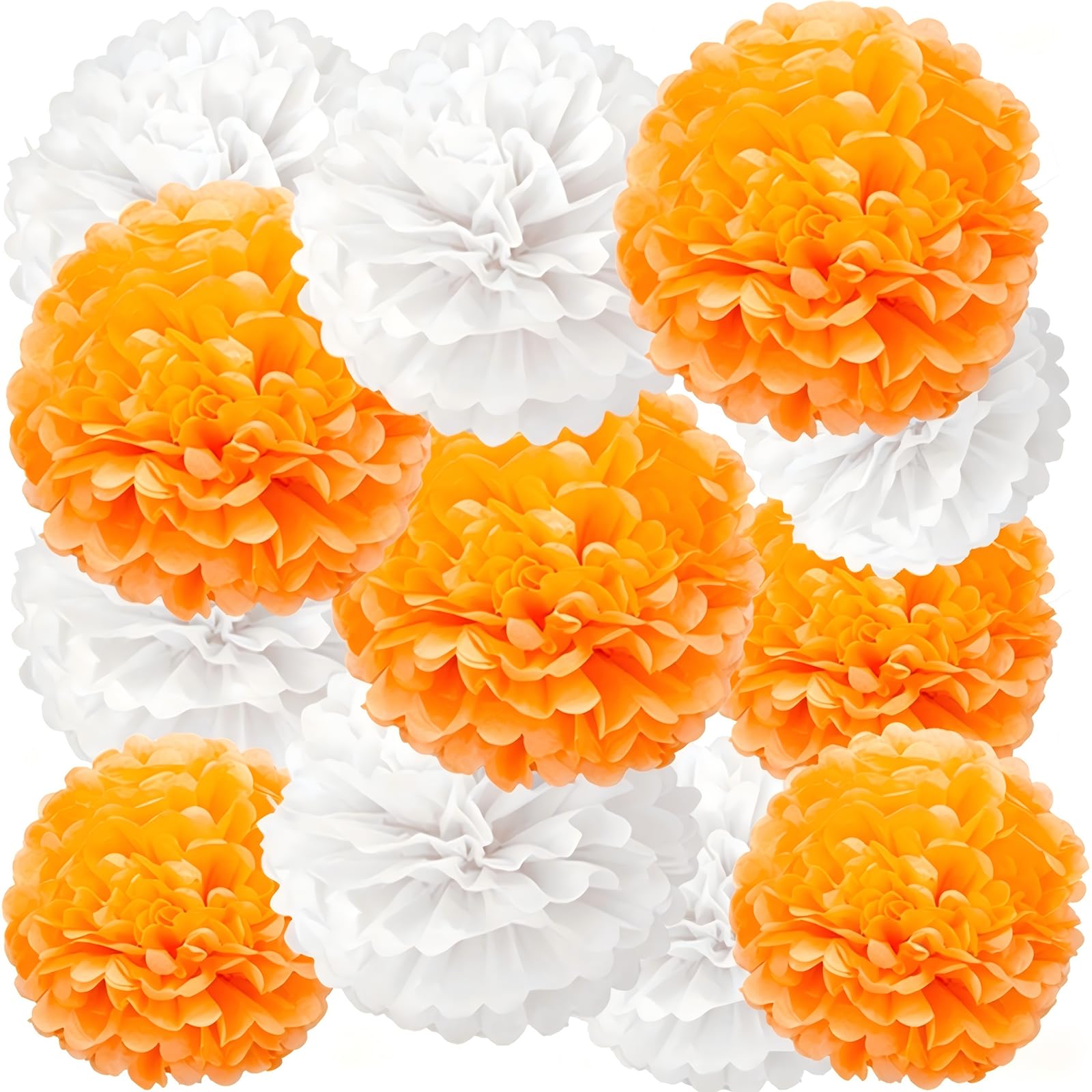 We Moment Orange White Paper Pom Poms for Wedding Birthday Orange White Party Decoration - Ceiling Wall Hanging Tissue Flowers -12pcs