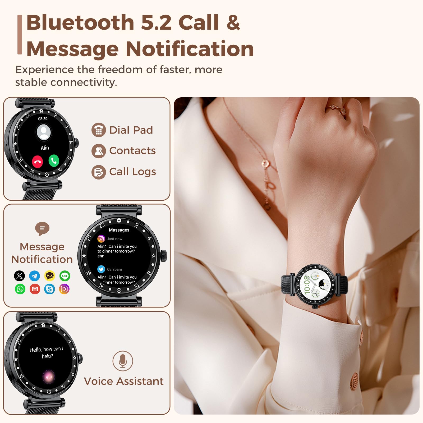 Matast Montre Intelligente Femme Tracker d'Activité Appels