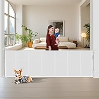 Vista 15 de Puertas de bebé retráctiles de 59 pulgadas, puerta retráctil de 34 pulgadas de alto con diseño de tira reforzada para evitar que los bebés se