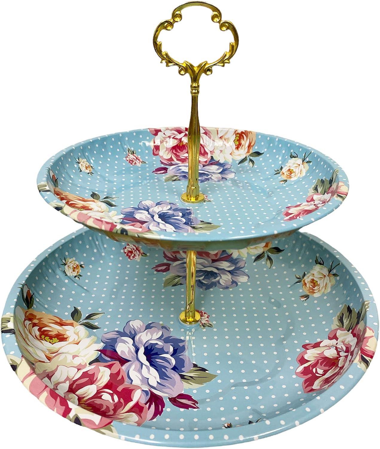 Charmed Vintage Floral pattern 2 tier cake and pastry stand server (Light Sage Green)