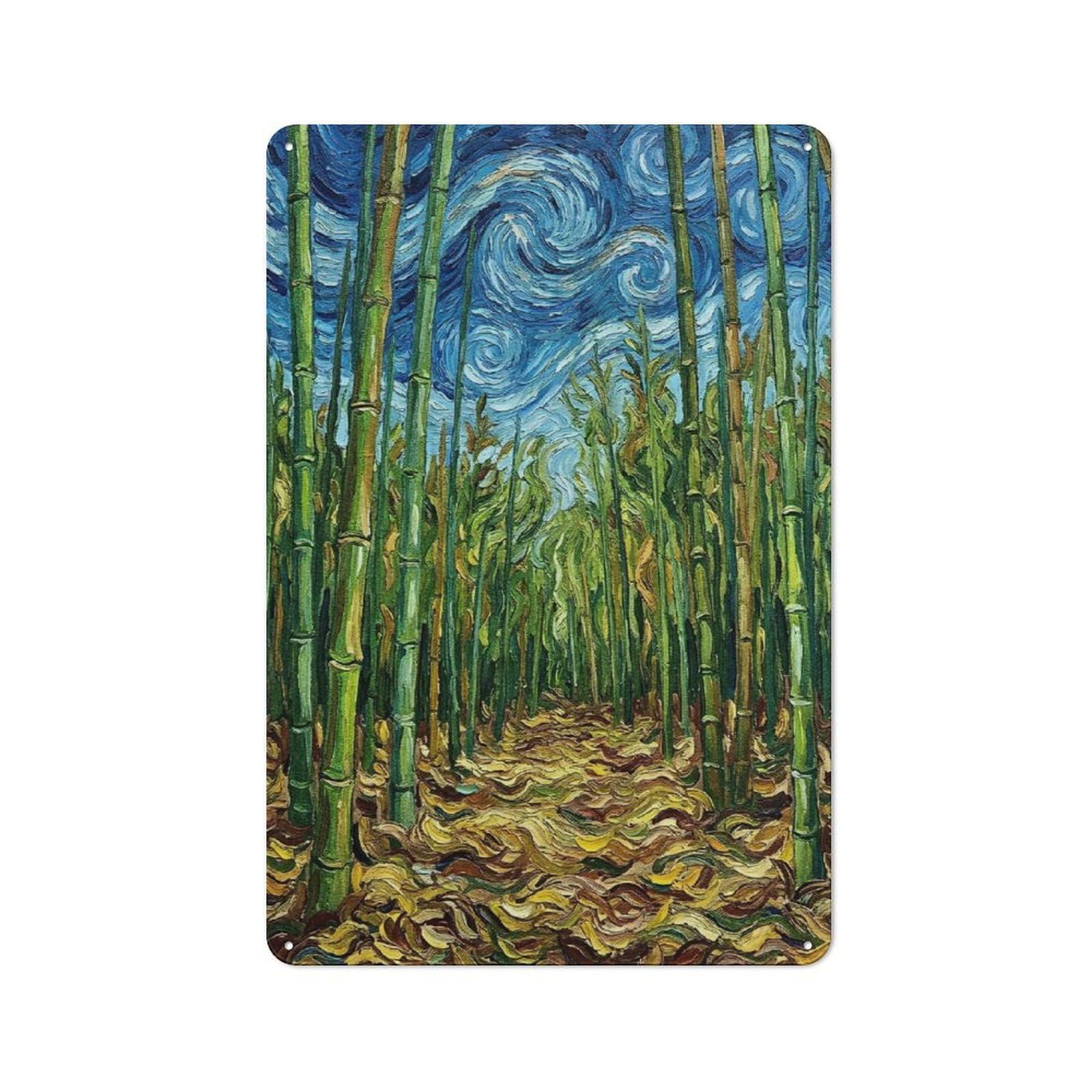 Junmoney Style Bamboo Forest In Starry Night Vintage Metal Wall Decor 30X20cm, Tin Sign For Cafe, Pub, Workshop Or Home Bar, Small Accent For Blank Walls