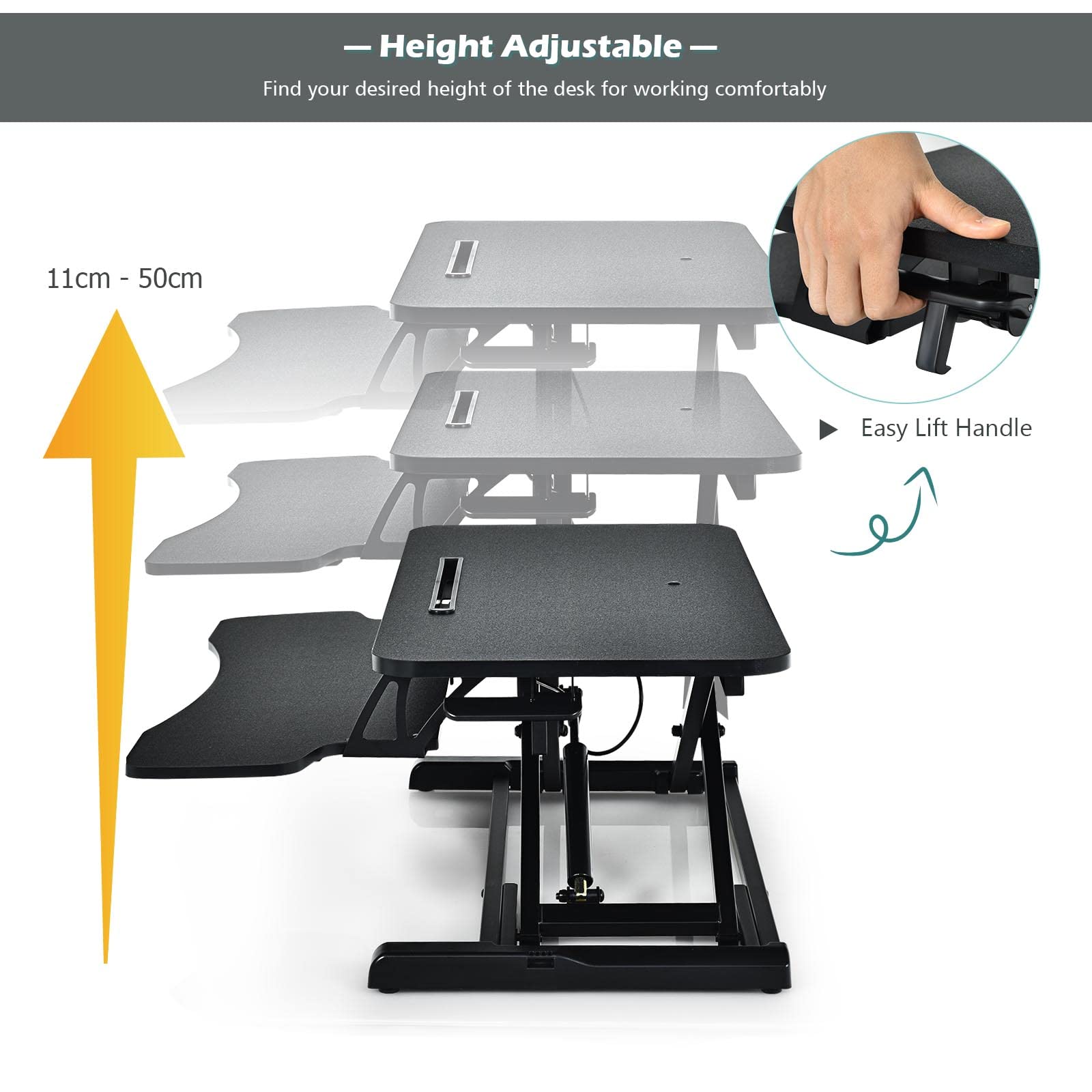 LIFEZEAL Schreibtischaufsatz höhenverstellbar, Stehschreibtisch Aufsatz mit Tastaturablage und Tablet-Halter, ergonomischer Stehpult Aufsatz Schreibtisch, für Monitor oder Laptop (Schwarz)