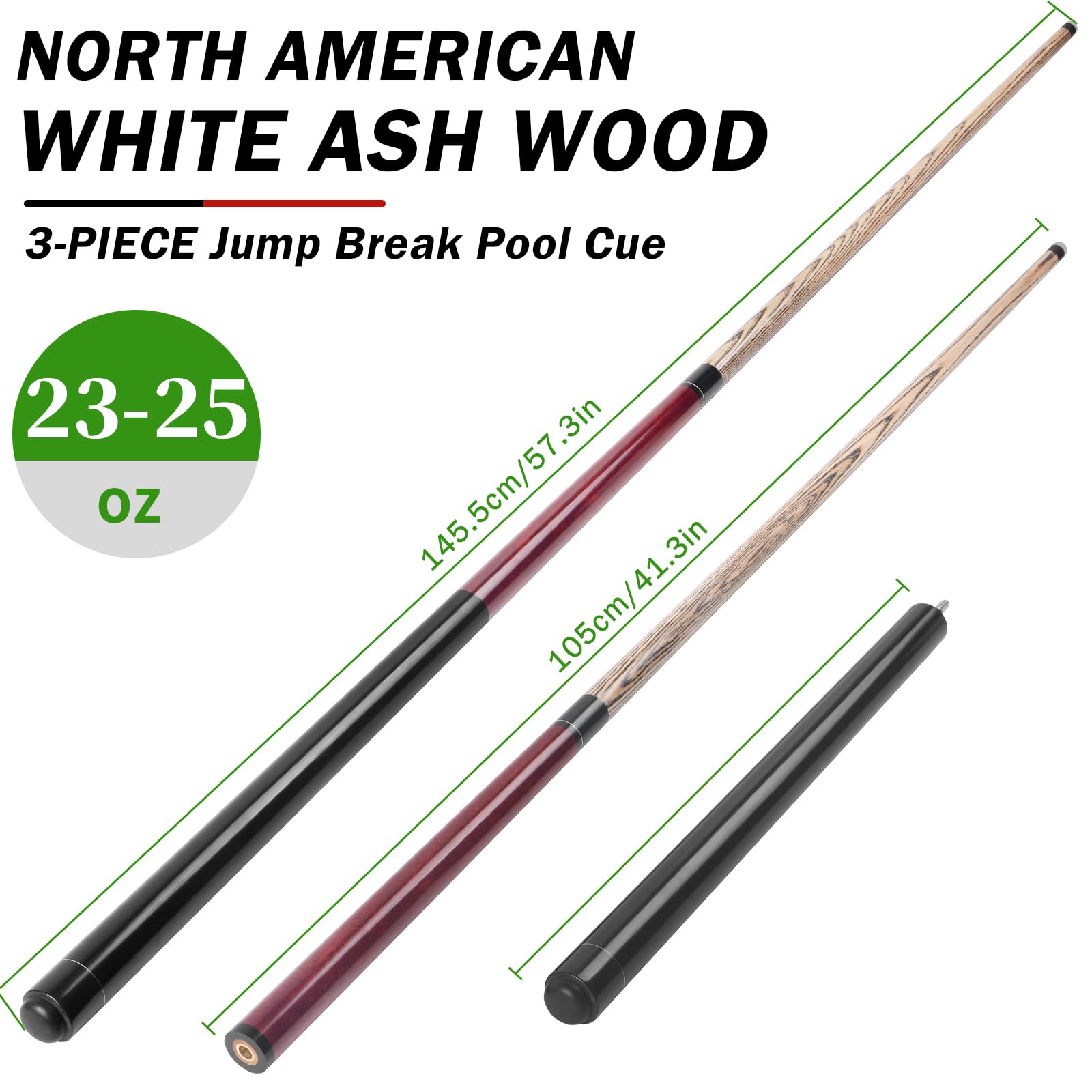 AKLOT Taco de Billar, Heavy Hitter Break Taco/Jump Break Taco 21/23/23-25/28oz 1 Pool Stick 14mm Bakelite Tip for Breaks Explosivos y Saltos sin Esfuerzo o Breaks Explosivos