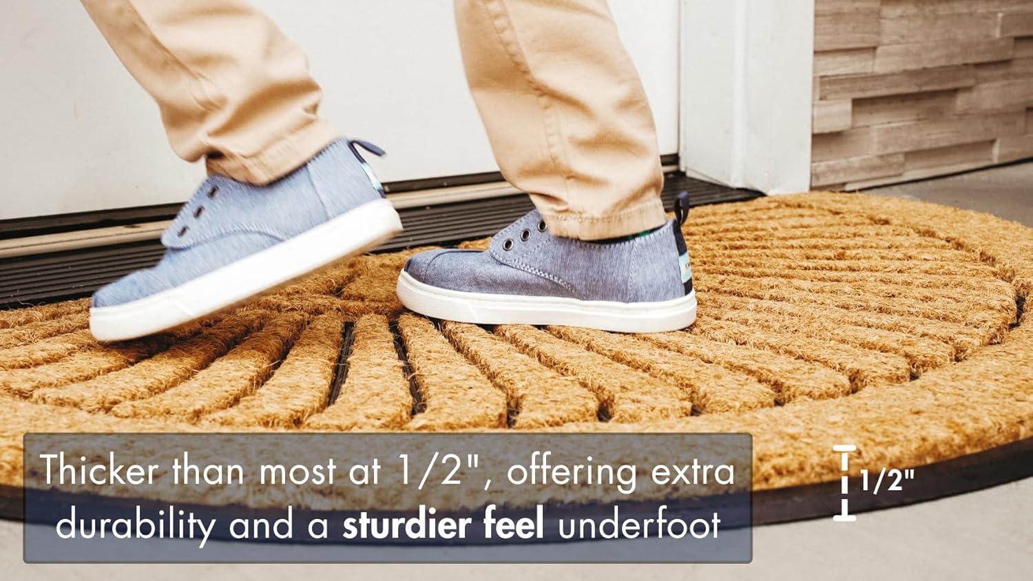 Notrax All Weather Rubber-Backed Natural Coco Coir Half Circle Door Mat – 24" x 39" Fade Resistant Large Front Door Mat Outside Entrance, Porch, Entryway – Indoor or Outdoor Use – C04S2439CR