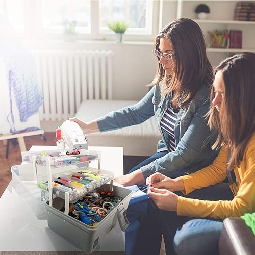 Miniatura 18 de WEWLINE Caja de almacenamiento de plástico de 3 capas para manualidades domésticas, organizador con asa, contenedor de almacenamiento portátil