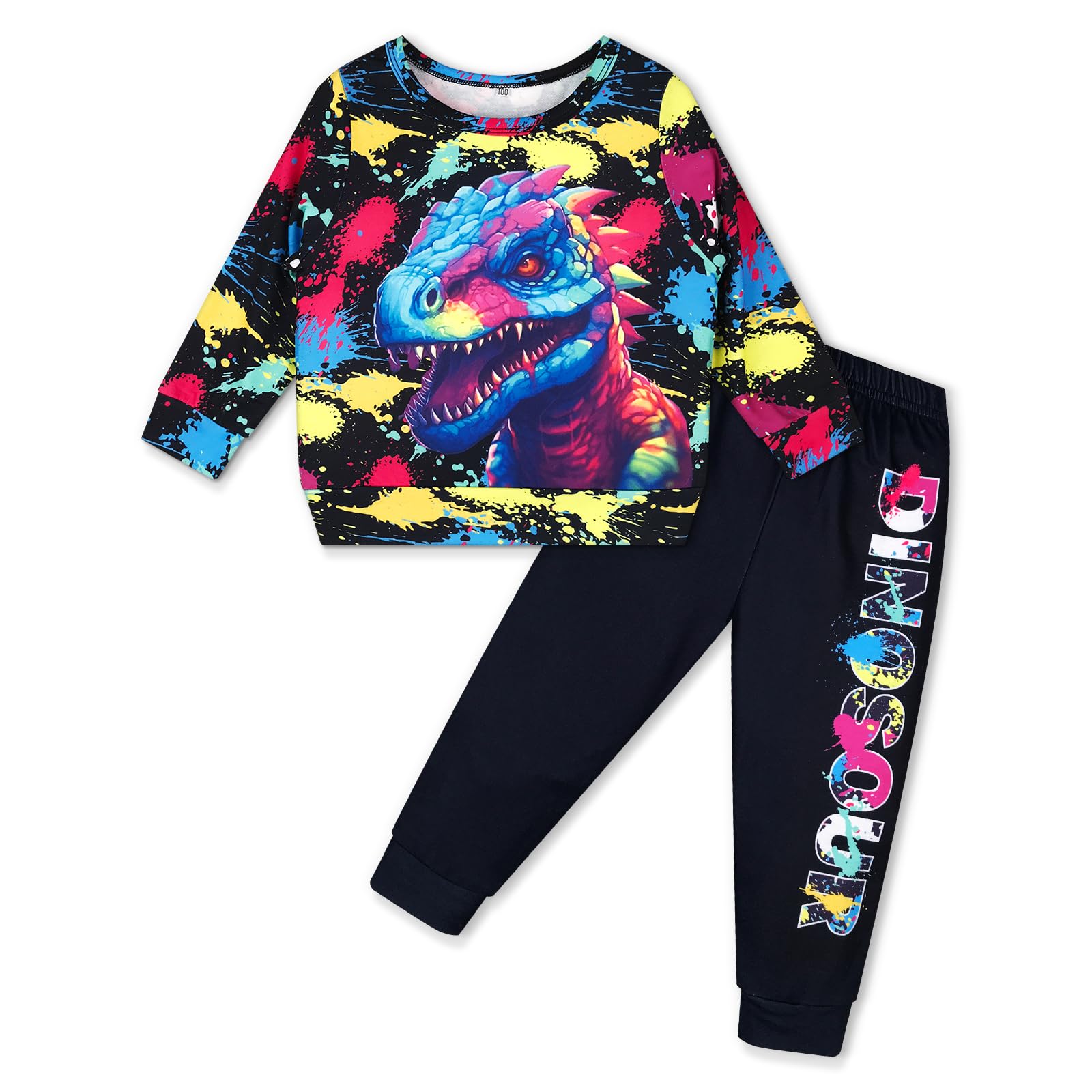 YIowcoo Toddler Boy Clothes 2PCS Long Sleeve Dinosaur Sweatshirt Pant Set Toddler Boy Outfits Fall Winter Spring 2-8Y