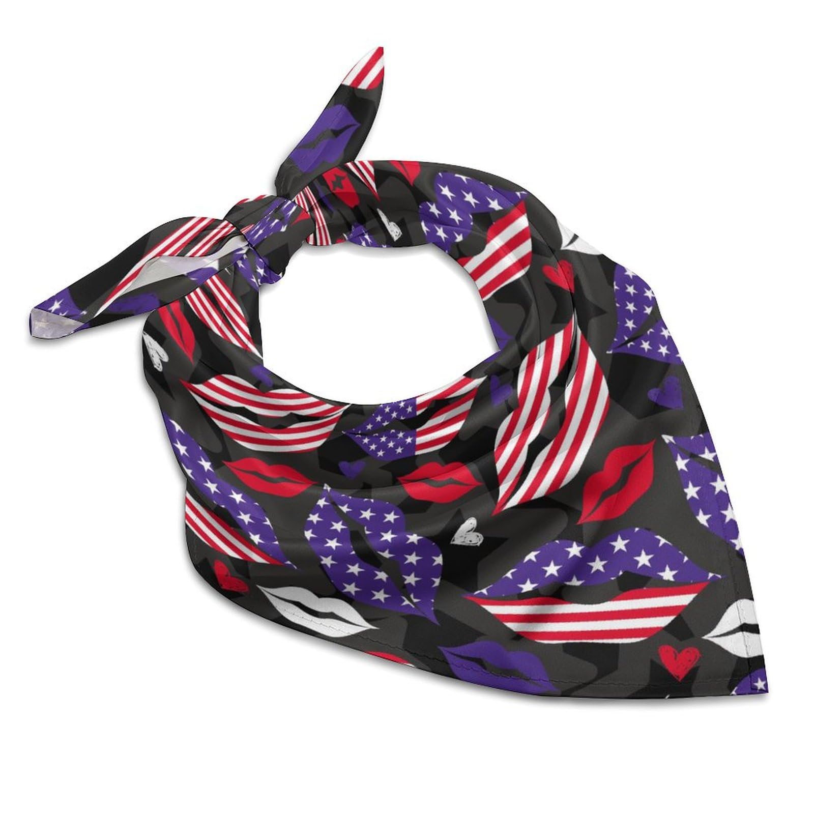 TZTTZT Bandanas for Women Men - USA Flag Print Lips Silk Bandana Headband Handkerchiefs Face Mask Scarf 18