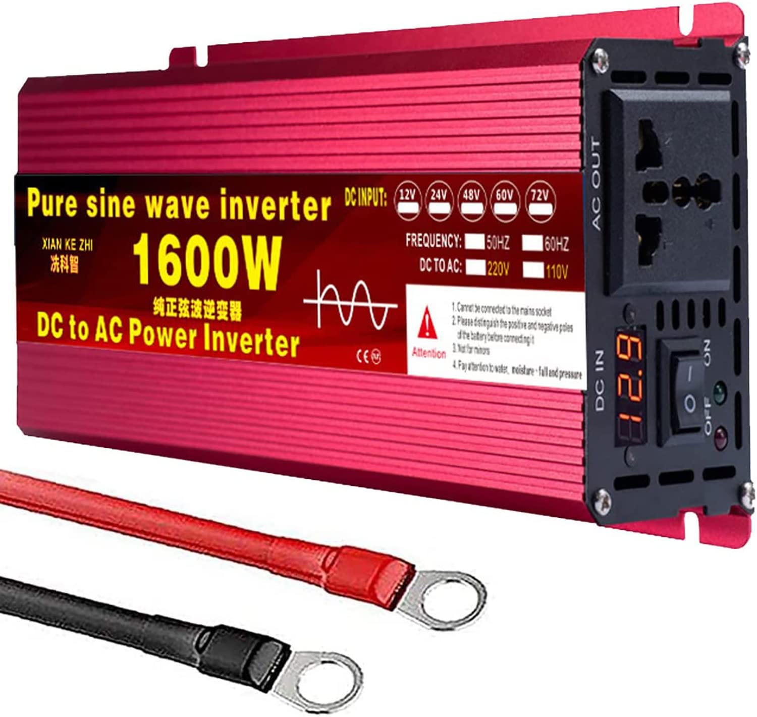 Reiner Sinus Wechselrichter 1600W 2200W 3000W 3500W 4000W 5000W 5500W 6000W 8000W Reiner Sinuswelle 12V 24V 48V 60V 72V auf 220V 230V Transformator FüR Auto Reisen Wohnmobilen (48Vto220V,1600W)