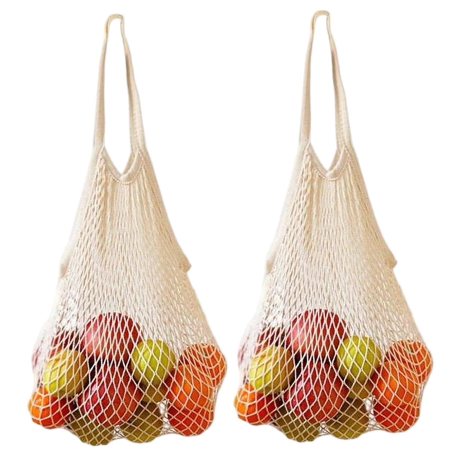 Hintyne String Bag 2PCS Mesh Grocery Bag, 11.8x13.8 Inch Eco-Friendly Reusable Cotton String Net with Long Handle for Fruits & Vegetables, Shopping