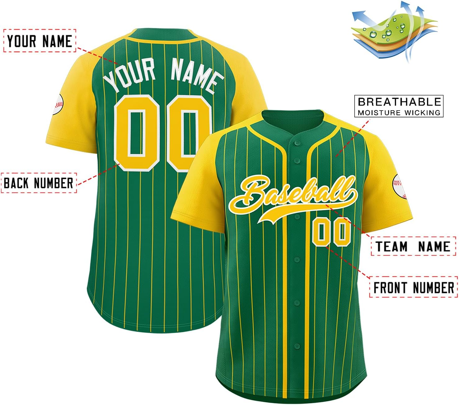 Custom V-Neck Baseball Jersey Casual Button Down Shirts Pinstripe Baseball Shirts Personalized Team Name Number Logo
