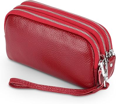 Women's Wallet Genuine Leather Multifunction Large Capacity Clutch Bag Phone Purse Zipper Coin Purse Ladies Long Wristlet Wallets Red