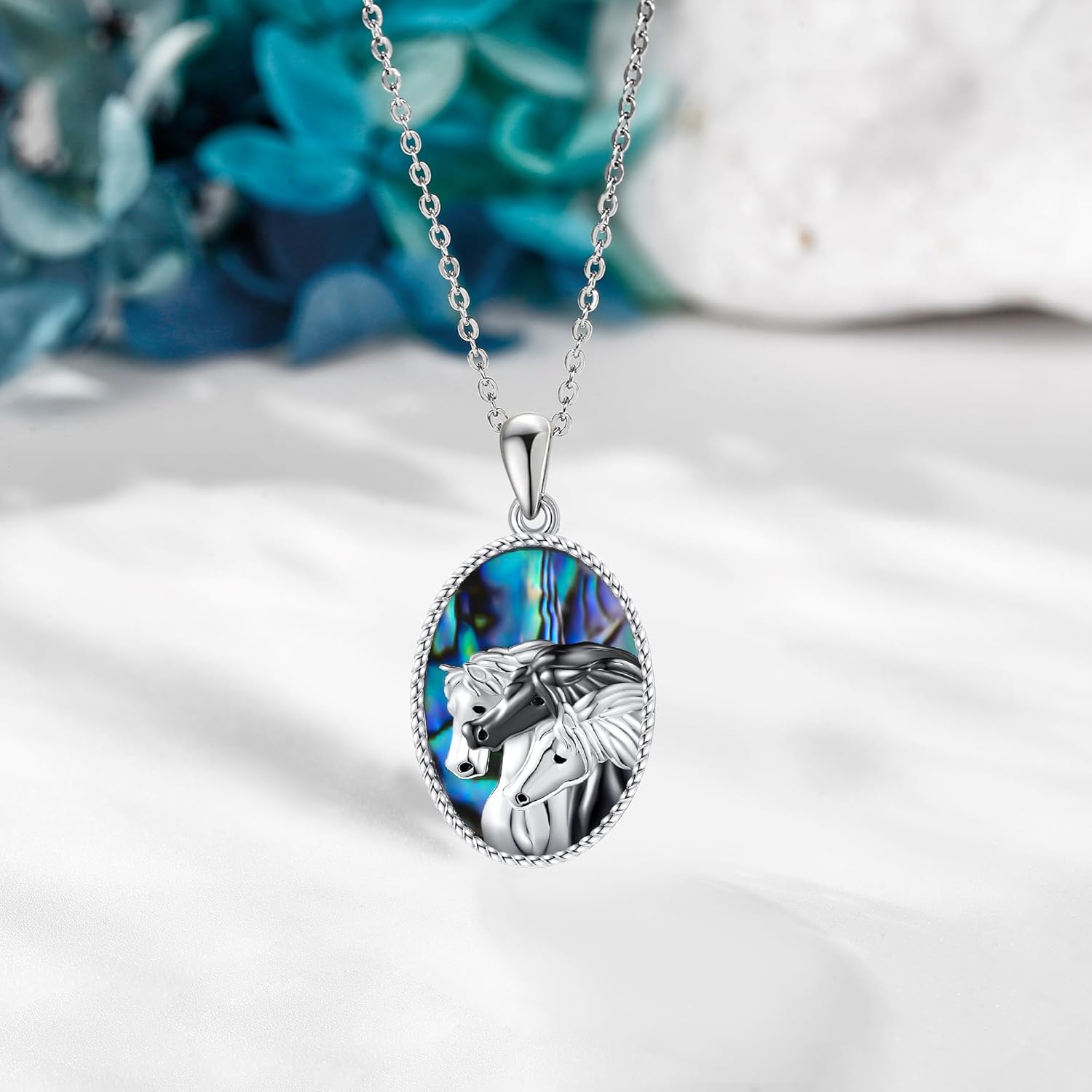 MONGAS Horse Necklace Sterling Silver Horse Abalone Shell Pendant Necklace Animal Jewelry for Women - Image 4