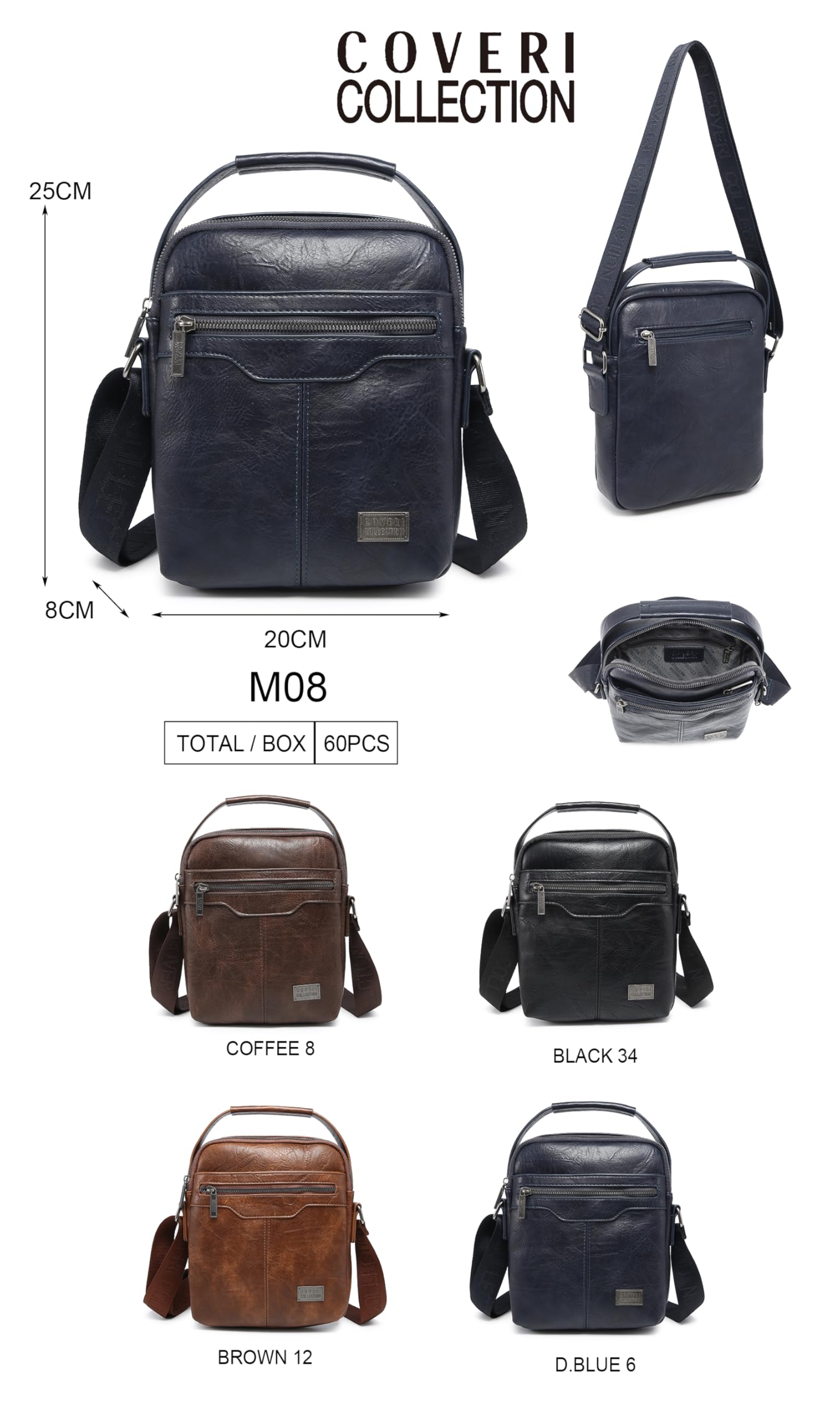 Coveri Collection Borsello Uomo in Pelle Sintetica, Ampio Scomparto, Manico, Dimensioni 25x20x8 cm, Tracolla Personalizzata, ART.CC M08