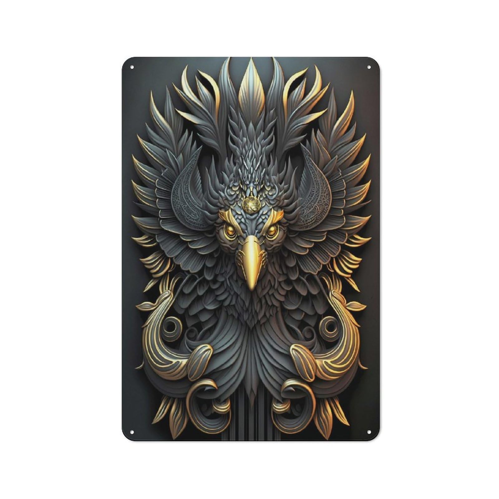 Junmoney Style-4 Metal Sign 30X20cm With Golden King Phoenix For Pub Or Café, Vintage Decor, For Metal Sign Collectors, For Garage And Workshop Walls