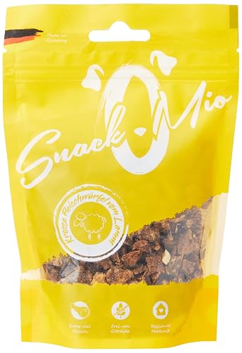 SnackOMio - Snack premium para perros - crujientes dados de carne de cordero, sin cereales, 1 pack (1 x 125 g)