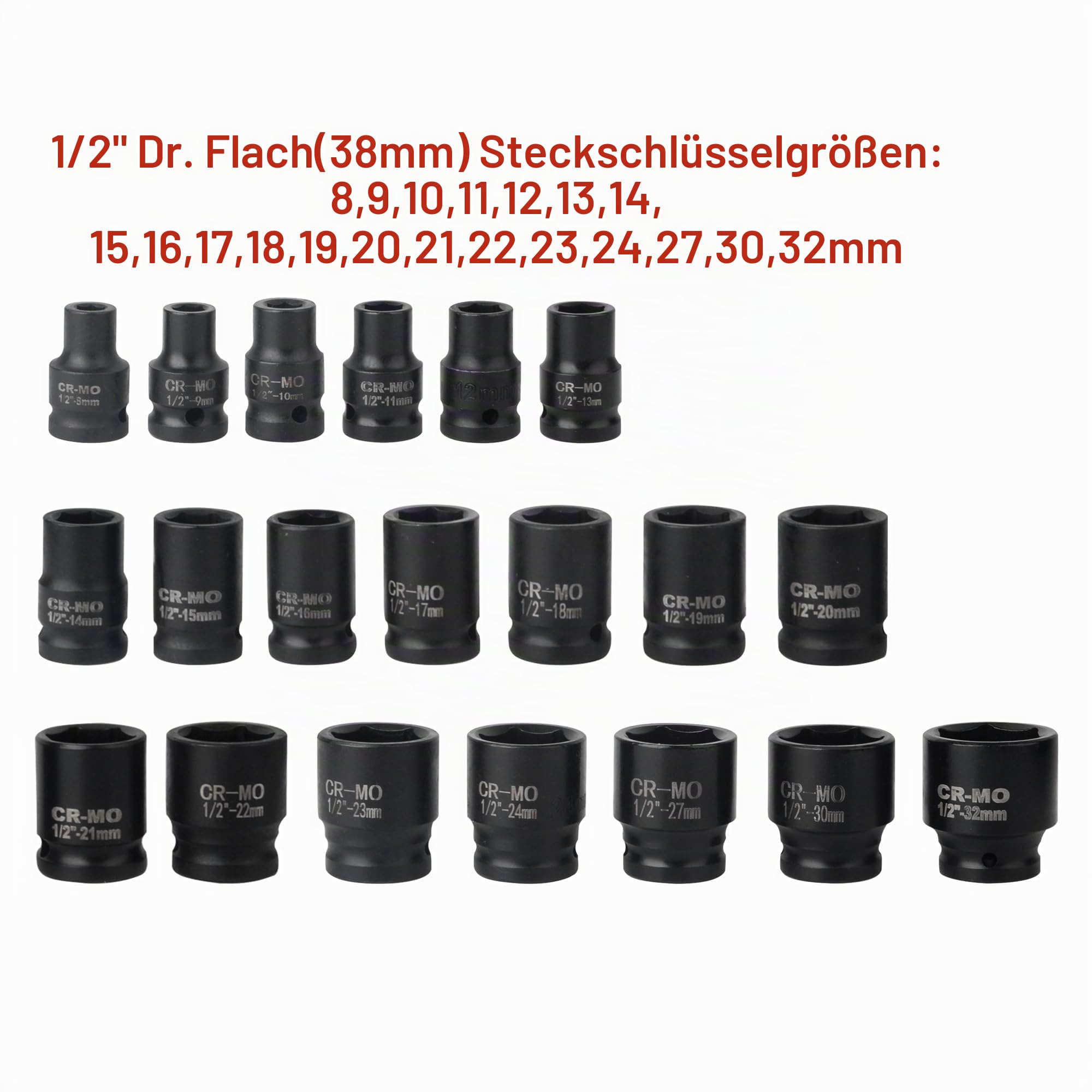 DAYUAN 35tlg 1/2" Schlagschrauber Nuss Set Steckschlüsselsatz 8/10-32mm | Tiefe Cr-Mo Schlagnüsse für den Einsatz mit elektrischen Schlagschraubern, Impact Socket Set 78mm*10-32mm, 38mm*8-32mm