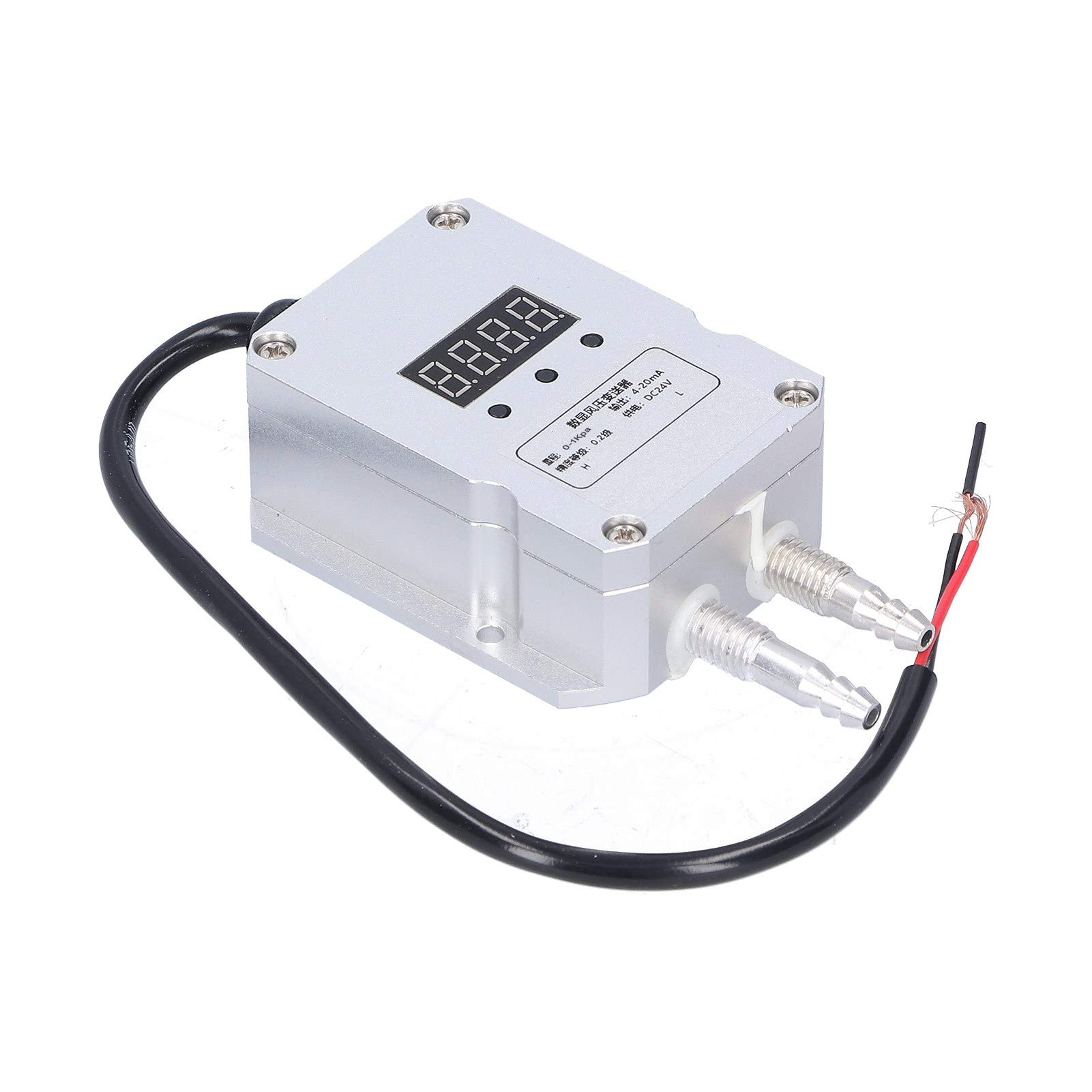Transmisor de Presión de Viento Sensor de Pantalla Digital de Precisión para Suministro de Aire de Caldera y Control de Presión, Aleación de Aluminio Plateado (0-1Kpa)