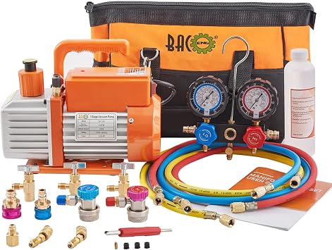BACOENG R32 AC Vacuum Pump and Gauge Set, 4 CFM HVAC Vacuum Pump Kit for AUTO/Mini Split System, Sparkless Motor for R32 R410a R1234yf R134a Refrigerants