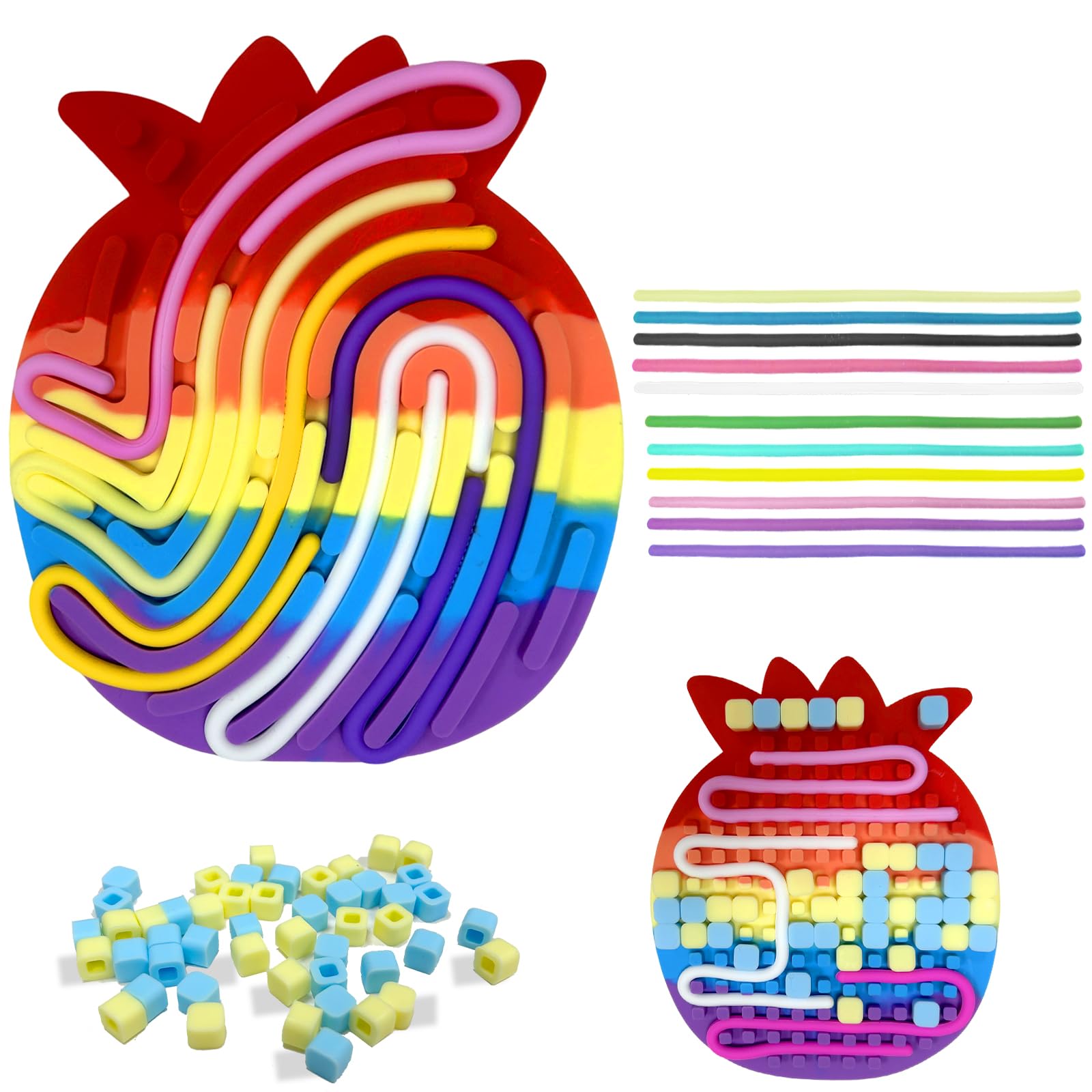 Juvanovo Push Peel Sensory Board, Silicone Sensory Activity Board, Double Side Fidget Board with 11 Strings, Silicone Fidget Toy, Sensory Toys for ADHD ADD OCD Autism (Pineapple)