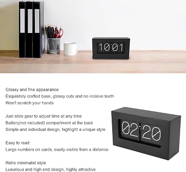 Mid Century Modern Vintage Desk Clock Mechanical Flip Down Page Turning 24H Stainless Steel Home Office Decor