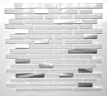 Pure White Glass and Brushed Aluminum Matchstick Mosaic Wall Tile