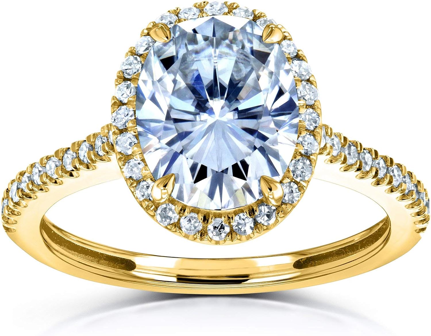 Kobelli Forever One Oval Moissanite Halo Engagement Ring 2 1/4 CTW 14k Yellow Gold (DEF/VS, GH/I)