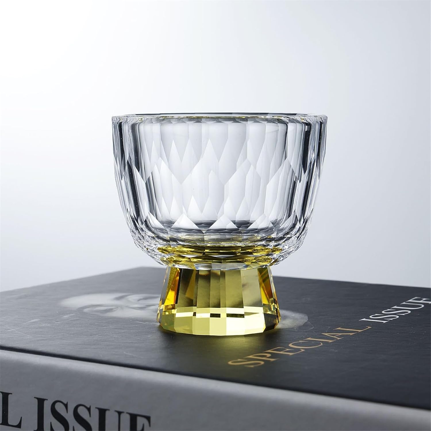Glass Cups Small Clear Tea with Colorful Footed, Diamond Embossed Tasting Cup Shot Glasses, 1.7oz/50ml for Juice(Yellow)