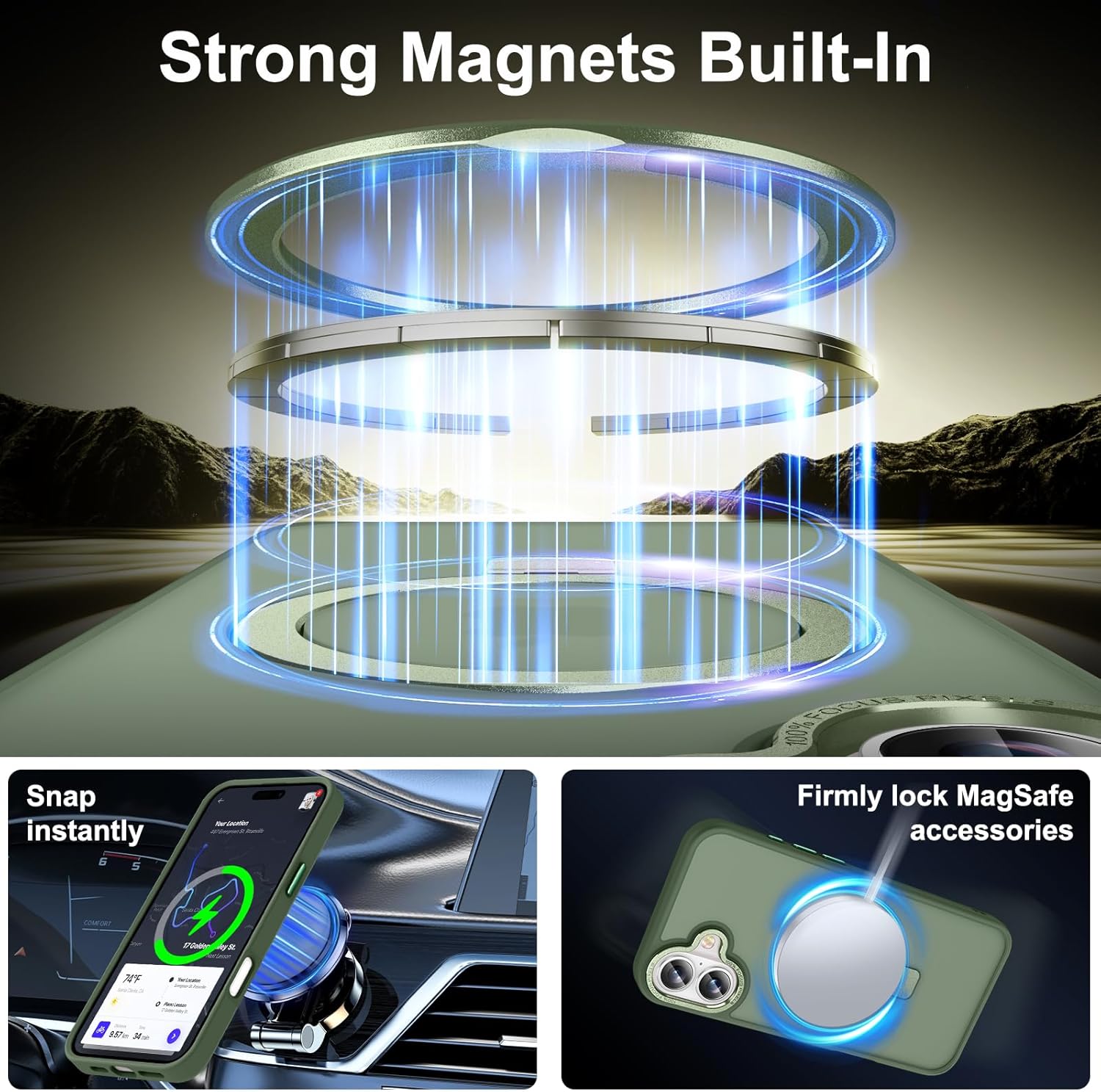 Magnetic for iPhone 16 Case with Ring Stand, [10 FT Drop Protection] [Velvety Touch] Slim Translucent Matte Back Shockproof Phone Case for iPhone 16 6.1'', Midnight Green - Image 2