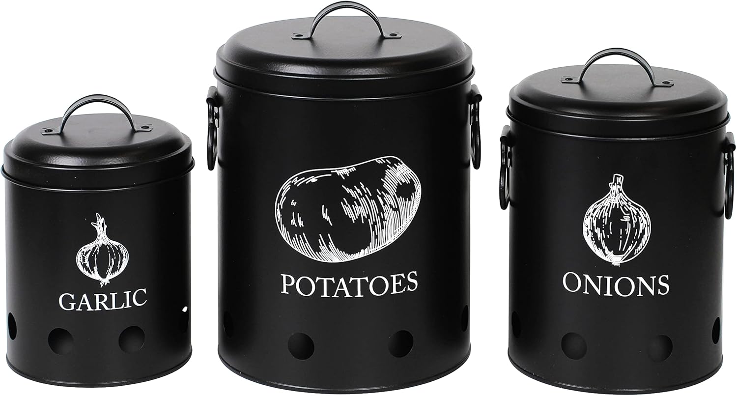 EHC Set of 3 Potato, Onion and Garlic Storage Containers With Lid